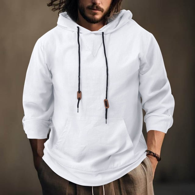 pstuiky camisas de hombre de manga larga, Sudadera con capucha y bolsillo de manga larga holgada informal de colores sólidos para hombre Tops de hombre s