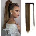 thumbnail image 1 of LAICAIW Extension Longue Queue de Cheval Droite 28 Pouces Enrouler Extensions de Cheveux Synthétiques à Clip pour Femmes, Brun Foncé/doré Auburn, 1 of 6