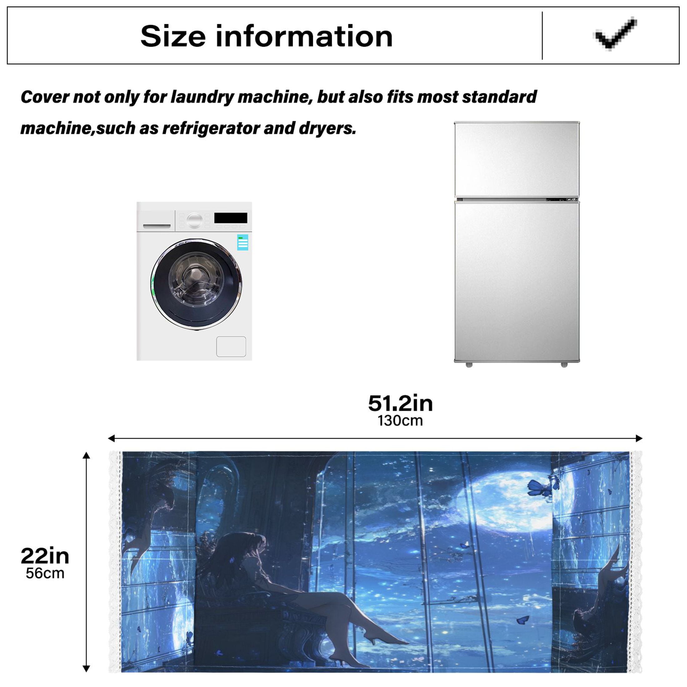WOBOGO Princess Enjoying The Moon Pattern Washing Machine Cloth Dryer Refrigerator Top Cover Protective Non-Slip Mat For Kitchen Laundry