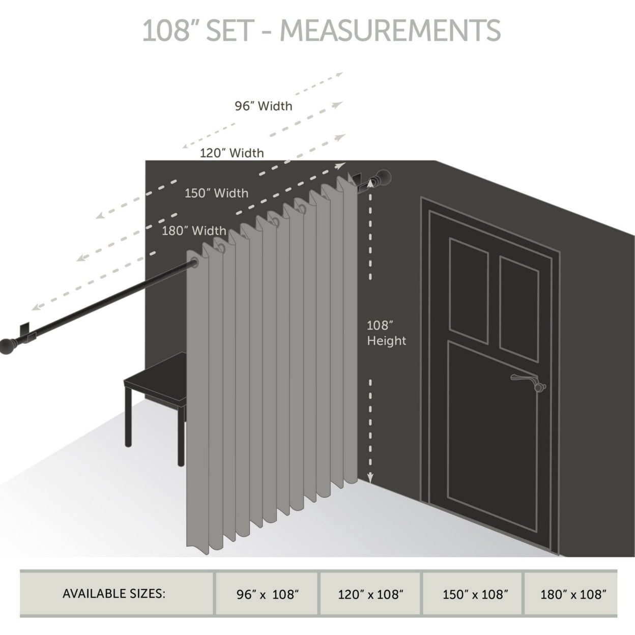 Premium Heavy Duty Room Divider Curtain / Patio Curtain with Grommet 1 Panel - Dark Grey 120" x 108"