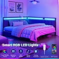 thumbnail image 4 of Aunfebrco Corner Bed Frame with Storage Drawers, Full Daybed with LED Light and Charging Station, Bed Unit with Line Fabric Upholstered Fence, Modern Full Size Bed Frame, Gray, 4 of 9