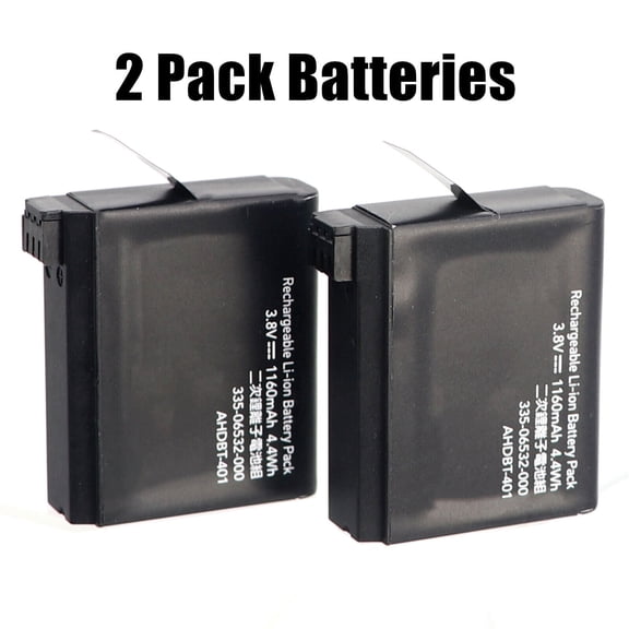 2 Pack New AHDBT-401 Battery for GoPro HERO 4 HERO4 Black & Silver (3.8V 1160mAh 4.4Wh)