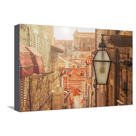 Dubrovnik Old City Street View, Croatia, Warm Filter, Lens Flare Stretched Canvas Print Wall Art By (Best Of Street View)