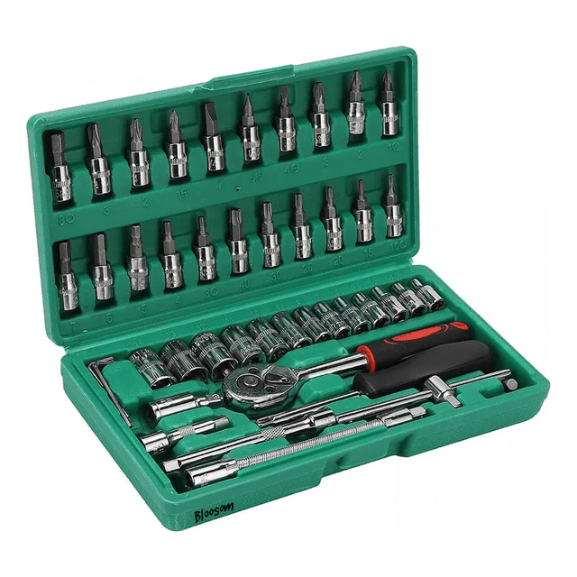 Juego De Herramienta Bloosom Mecanica Automotriz Dado Acerokit 46pcs Verde