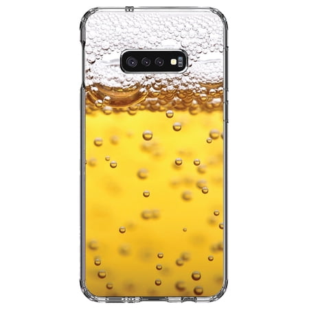 DistinctInk Clear Shockproof Hybrid Case for Samsung Galaxy S10e (5.8 Screen) - TPU Bumper Acrylic Back Tempered Glass Screen Protector - Beer Glass Foam Bubbles