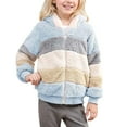 thumbnail image 2 of ZHOGXU Big Boys Girls Fuzzy Hooded Jacket With Pockets Long Sleeve Color Block Zipper Thickened Warm Jacket For Outdoor Activities Light Blue 9-10 Years, 2 of 5