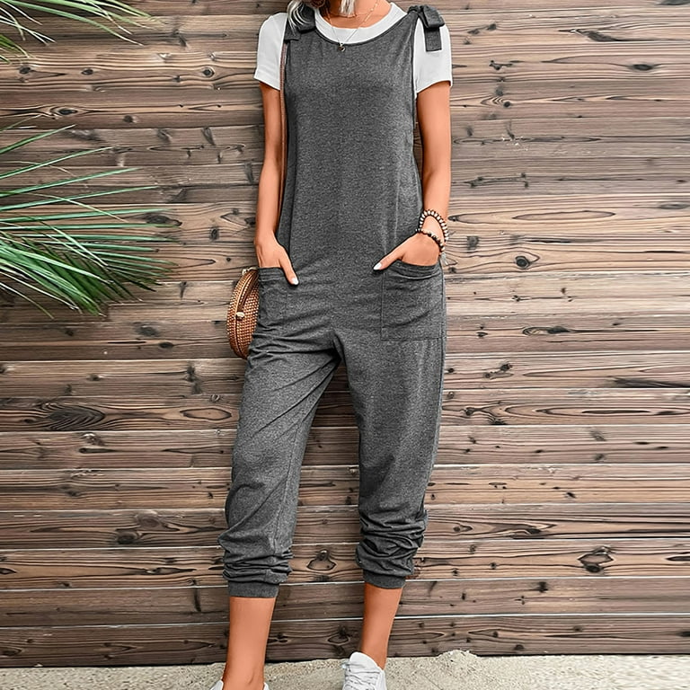 B91xZ Women Cotton Overalls Loose Fit Wide Leg Bib Stretch Baggy