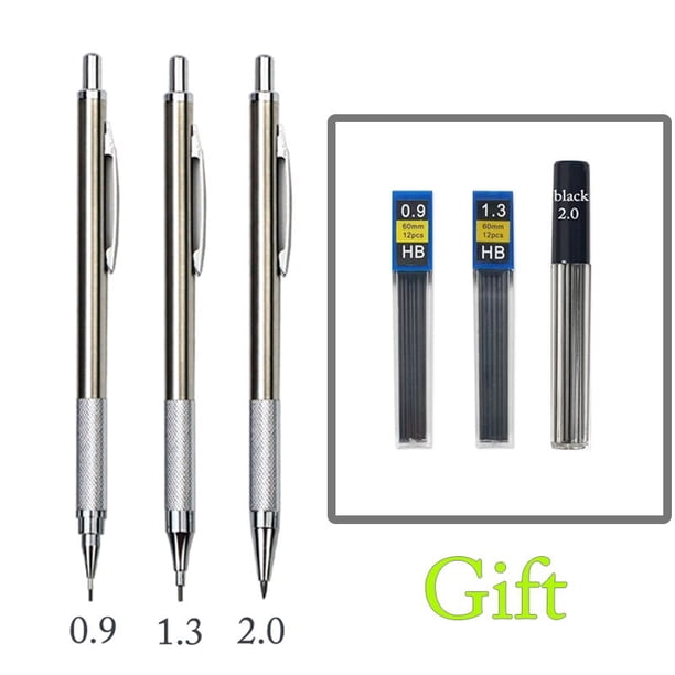 Lápiz mecánico automático de Metal completo, bolígrafo de Color de 2Mm, recarga de 12 colores de plomo negro escolar para pintura, dibujo de ingeniería, 2,0mm