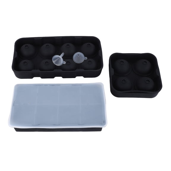 Yajisi Large Ice Cube Tray Silicone Easy Ice Removal Square Spherical Ice Tray with Lids & Funnels for Cocktails Whiskey 9.84 x 9.06 x 2.36 in