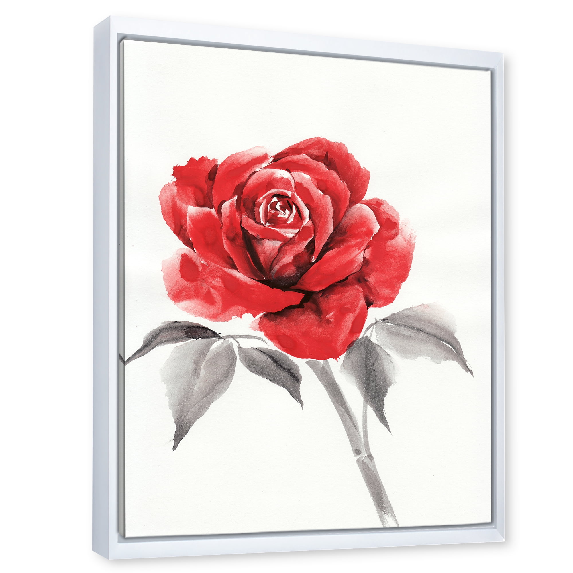 Designart 'Ancient Red Rose Flower I' Traditional Framed Canvas Wall Art Print