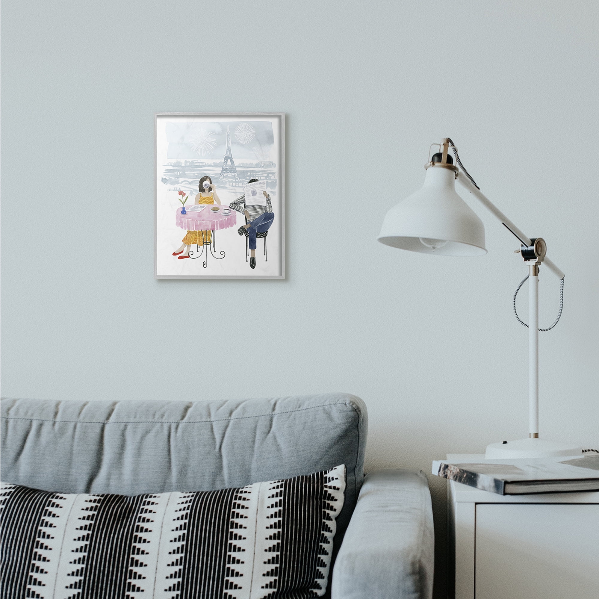 Stupell Industries Paris Coffee Café Pink Blue Watercolor Painting Framed Wall Art by Grace Popp