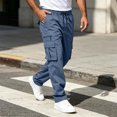 thumbnail image 3 of Maplenight Mens Straight Leg Cargo Pants Drawstring Elastic Waist Hiking Pants Outdoor Casual Work Trousers with Multi Pockets, 3 of 7