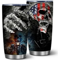 20 Oz American Skull Gift for Men,Motorcycle Cup for Men,Skull Tumbler Cup Water Bottle,Novelty Birthday Gifts for Him,Dad''s Day Gift, American Flag Stainless Steel Double Wall Tumbler with Lid