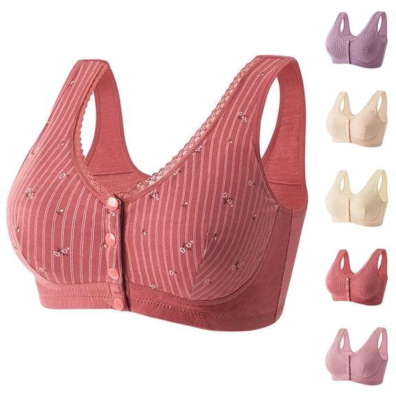 LOVZFMLL Plus Size Bras for Women Lace Stripe Floral Comfort Soft Push Up Bra No Underwire Front Closure Full Coverage Everyday Bralettes Khaki 7XL