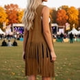 thumbnail image 3 of Long Vest for Women with Fringe Shawl Wrap Asymmetrical Hem Sleeveless Open Front Cardigan Lightweight Layering Coffee L, 3 of 4