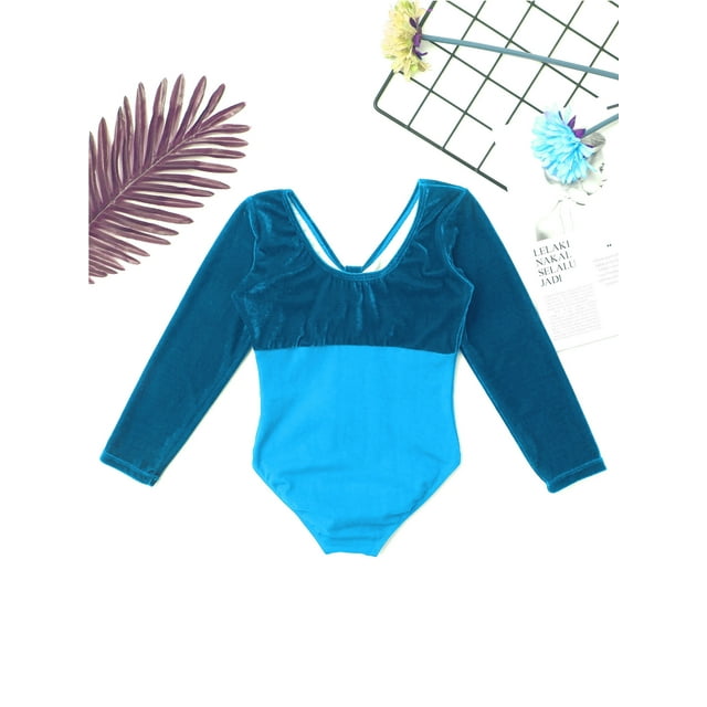 Raenseen Justaucorps de Danse Ballet pour Filles Manches Longues Costume de Danse Unitard Lac&Bleu 110