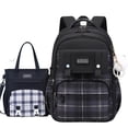 thumbnail image 3 of 2Pcs Cute Backpack Set for Girls Kids Large Capacity Lightweight Bookbag for Elementary Middle School Students Waterproof Preppy Plaid Daypack, 3 of 4