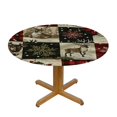 Christmas Plaid Round Fitted Table Cover for Dining Tables,Elastic