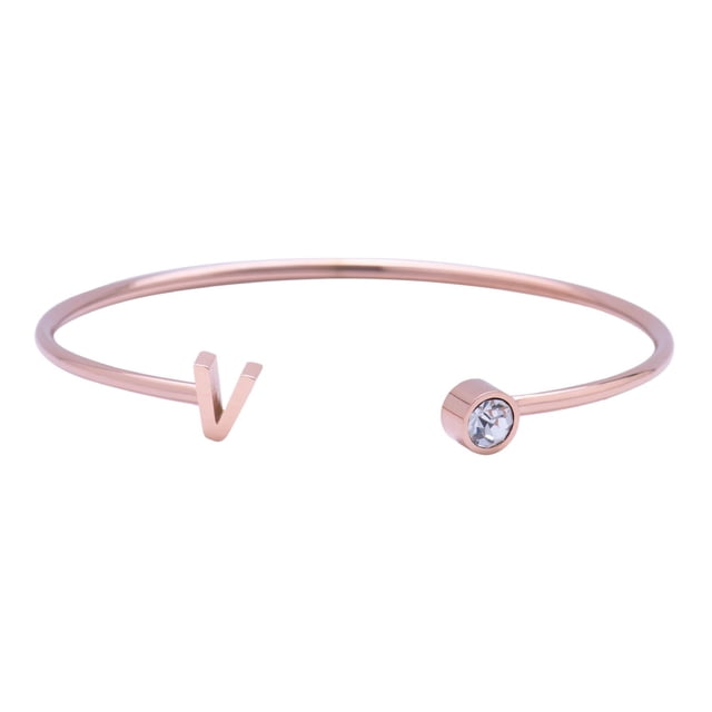 Pulsera Mujer Inicial Letra LuckyLy, Acero Inoxidable y Zirconia Cúbica, Modelo Sonia rosa UNITALLA