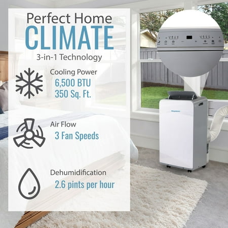 Keystone - 115V Portable Air Conditioner with Follow Me Remote Control for a Room up to 350 Sq. Ft. - White