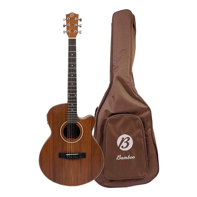 BAMBOO - Guitarra Electroacustica Stage Koa con Funda Accolchada, 40 pulgadas, madera Koa