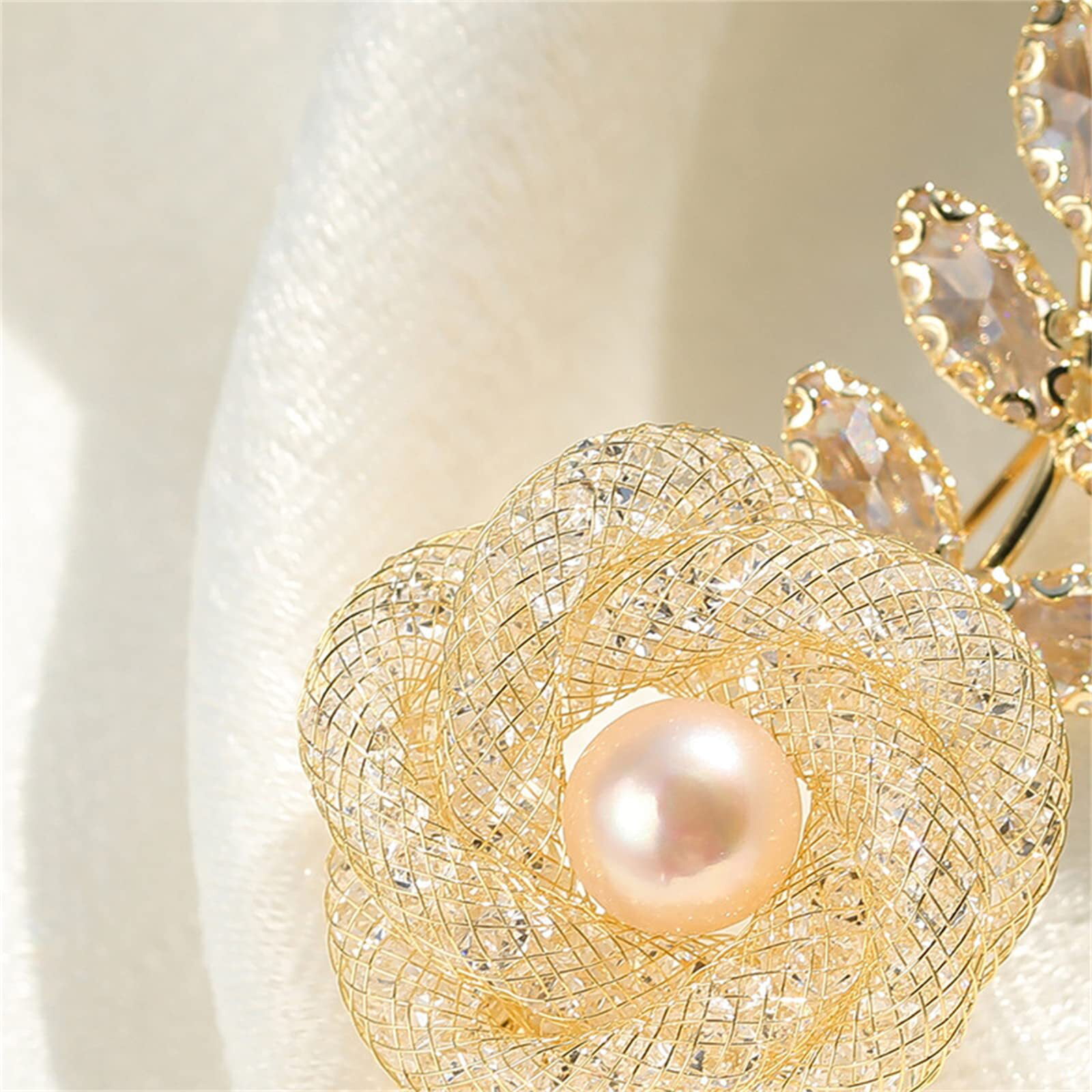 AUGTIGER Brooch Pins for Women Girls Fashion Flower Crystal Rhinestone Pearl Jewelry