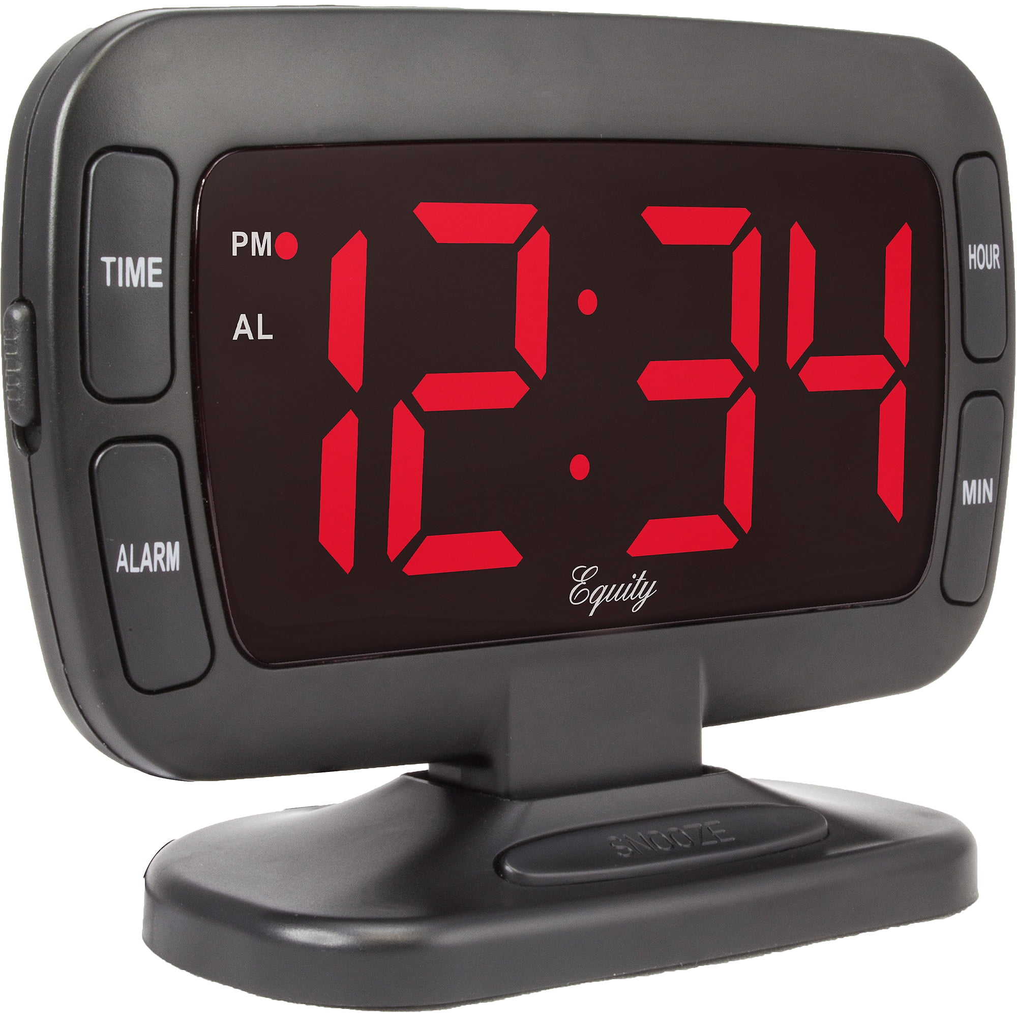 Black Tilt Alarm Clock Red Led Clear Large Display Dimmer Backup