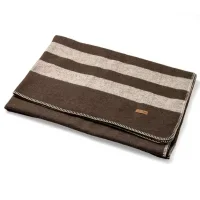 100% Wool Blanket, Warm, Thick, Washable, Large 62" x 86" - Great for Camping, Outdoors, Sporting Events, and Survival Kits Brown&Ivory