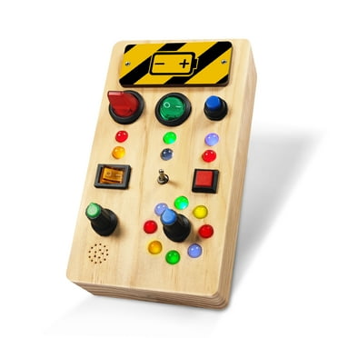OHHLIHOME Montessori Toddler Busy Board for 3  Years Old - Baby Wooden Sensory Toy with LED Lights Switches & Trumpet - Travel Toy