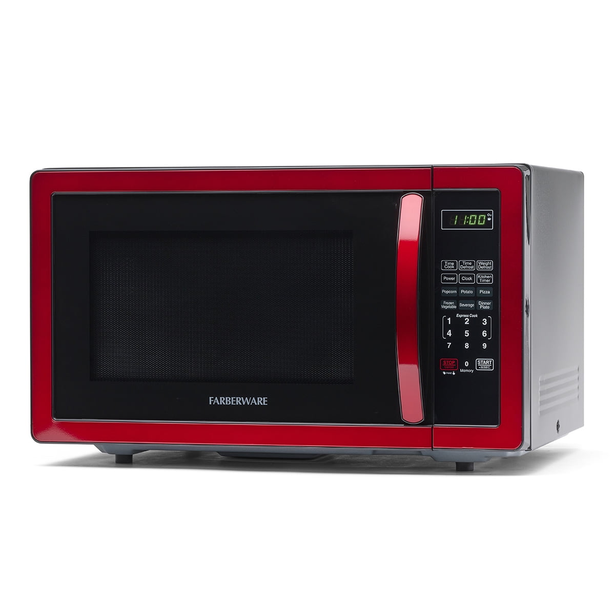 Farberware 1.1 cu ft Microwave Oven, 1000W Countertop Microwave Oven with LED Display, Red