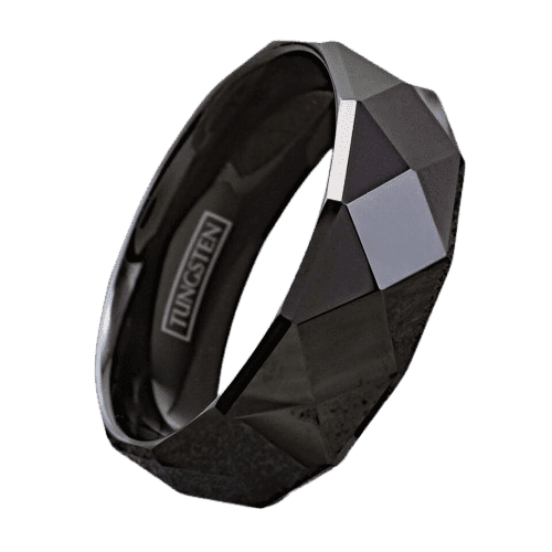 Tungsten Rings for Men Wedding Bands for Him 6mm Black Multi-Faceted