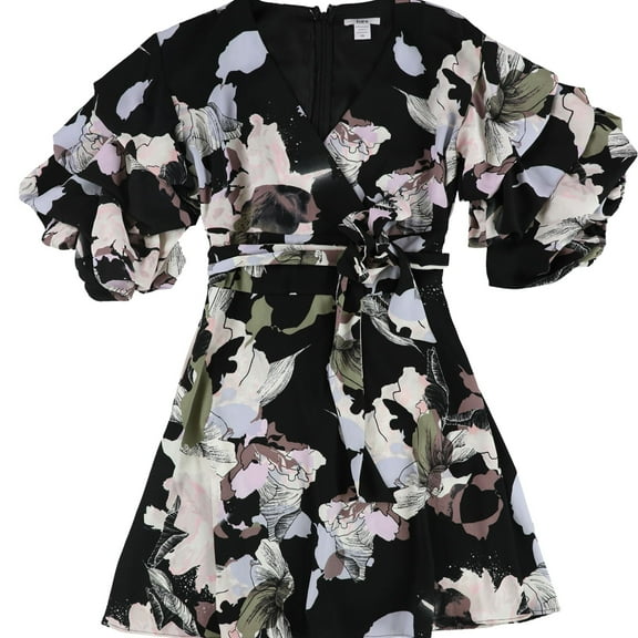 Bar Iii Womens Bubble-Sleeve Wrap Dress