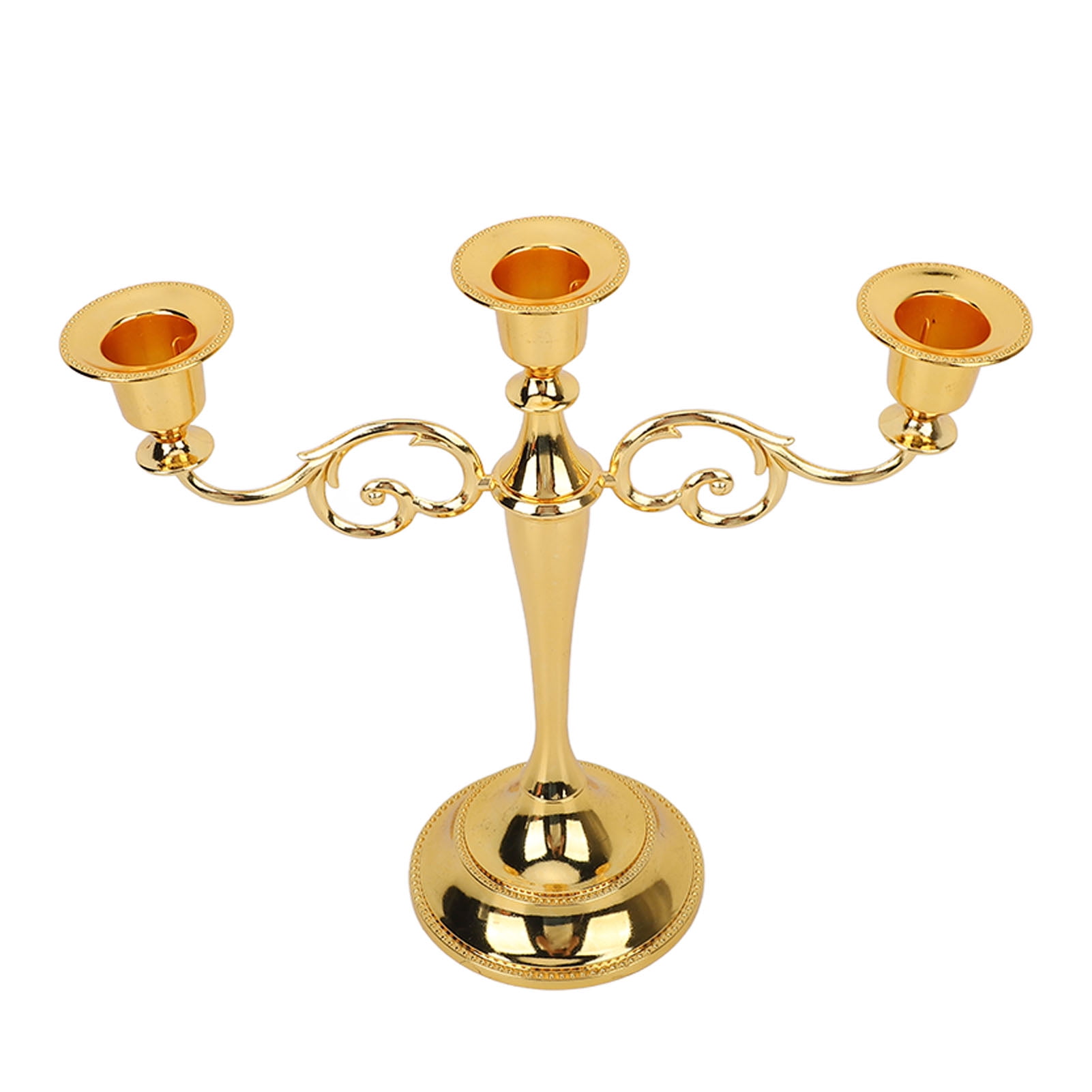 Candlestick Holder, 3 Arms High Gloss Metal Candle Holder European Style For Fireplaces Gold