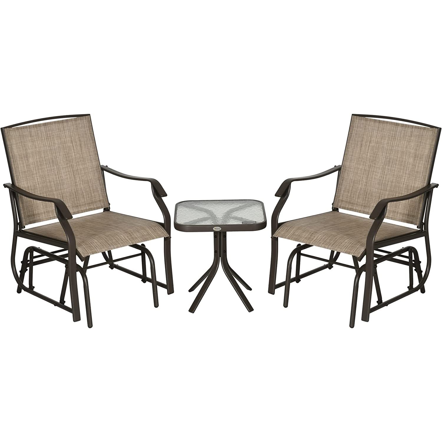 GYeHUYNi 3 Piece Outdoor Glider Chair with Coffee Table Bistro Set, 2