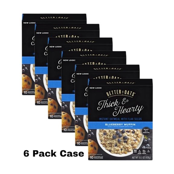 Better Oats Blueberry Thick & Hearty Instant Oatmeal with Flax Seeds 15.1 oz Pack of 6 (Case Pack)