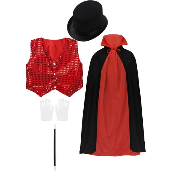 Rswnyirn Ensemble de Costume de Magicien pour Jeu de Rôle Jeu d'Imitation Se Déguiser Accessoires pour Spectacle de Tours de Magie Rouge 150
