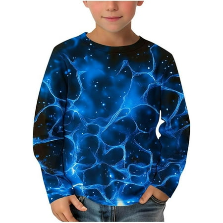 Boys T shirts Long Sleeve Crewneck 3D Lightning Print Graphic Tees Loose Casual Kids T Shirts Size 5-6Y