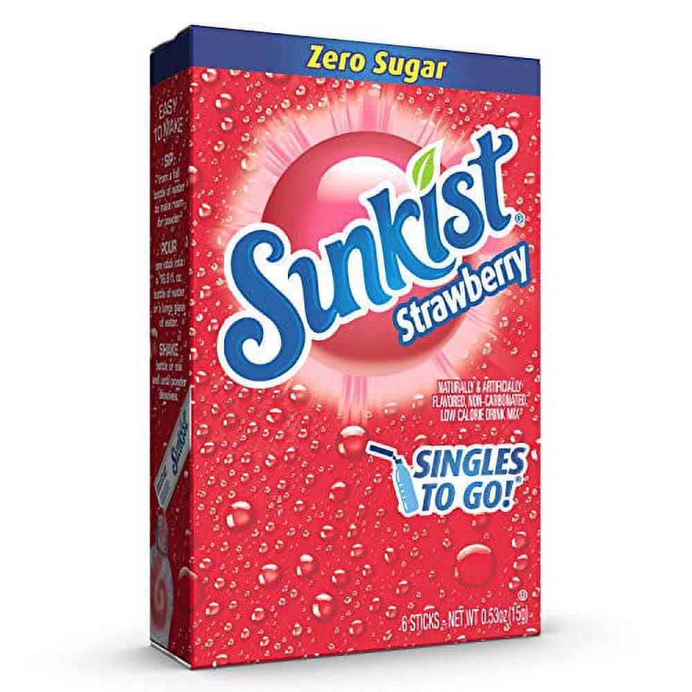 Sunkist Soda Singles To Go Drink Mix, Strawberry, 12 Boxes with 6 Packets Each - 72 Total Servings, Non-Carbonated and Sugar-Free