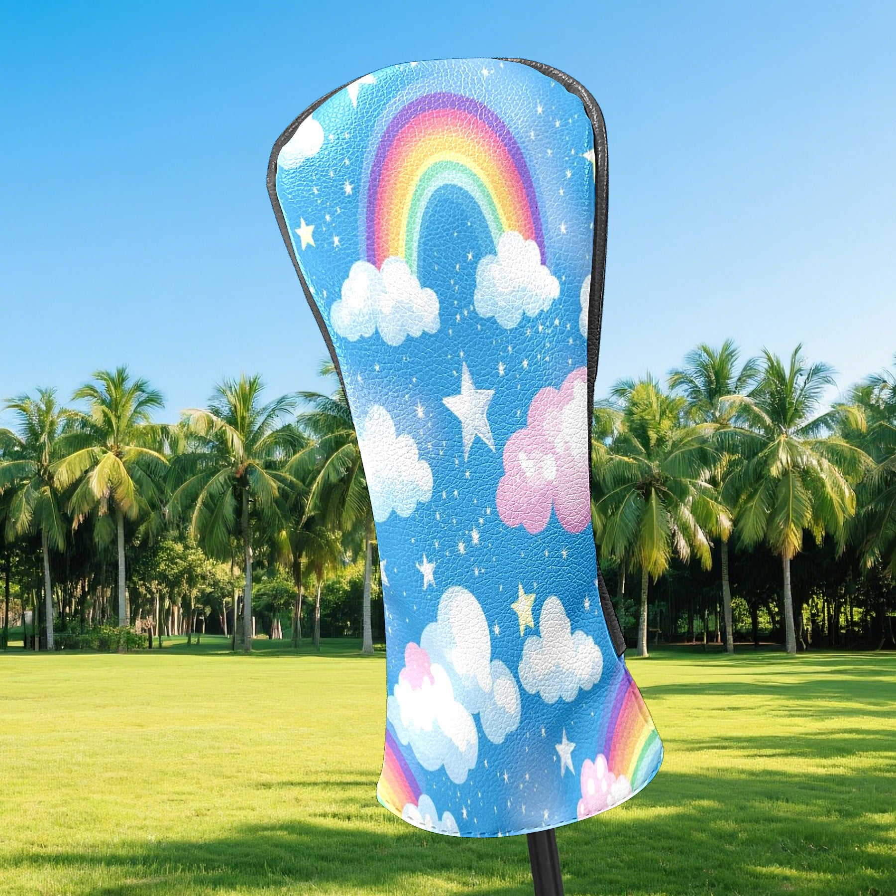 Golf Club Covers PU Leather Waterproof Head Covers for Fairway Woods Hybrids White Clouds Rainbow Unisex Fits Most Brands