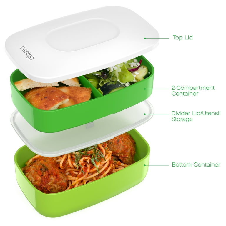 Bentgo Classic (Green) - All-in-One Stackable Lunch Box Solution - Sleek  and Modern Bento Box Design Includes 2 Stackable Containers, Built-in  Plastic Silverware, and Sealing Strap