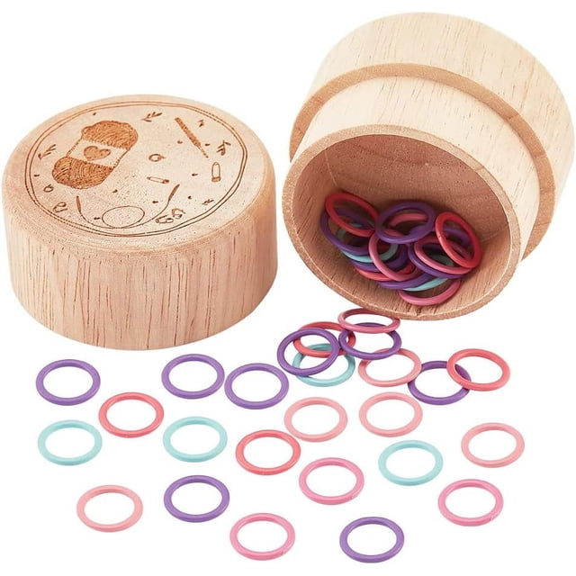 60 marcadores de punto redondos de aleación para tejer (12,5 mm) con caja de madera. Kit de manualidades para coser y tejer.