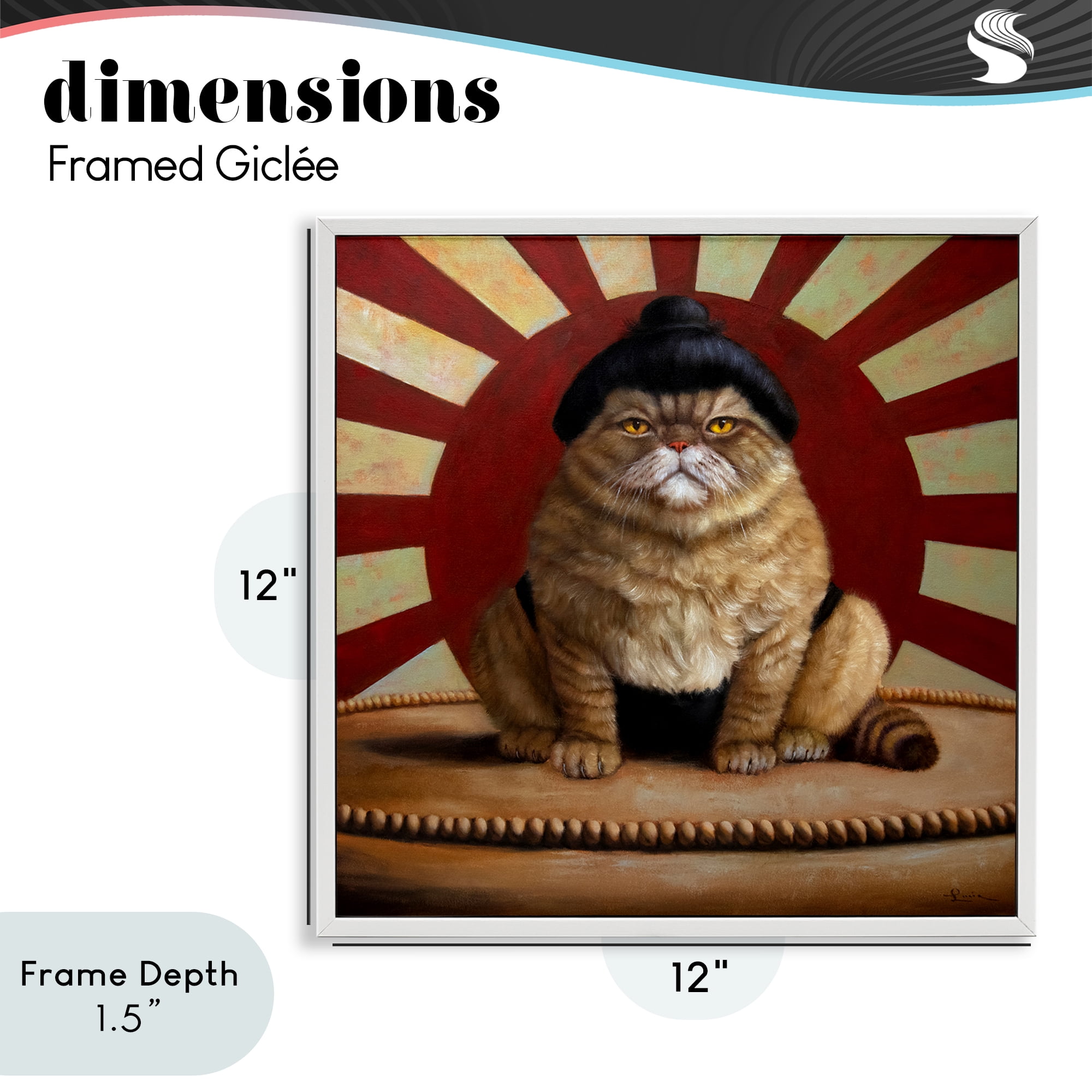 Stupell Industries Sumo Cat with Sun Rays White Framed Giclee Art, design by Lucia Heffernan