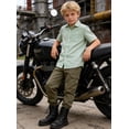 thumbnail image 4 of Aideaone Boys Button Down Shirts Short Sleeve Solid Striple Seersucker Shirt with Chest Pocket 5-14 Years, 4 of 6