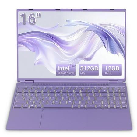 16" Business Laptop, FHD IPS Display, Celeron N5095, 12GB RAM, 512GB SSD,Lightweight for Student Home Office