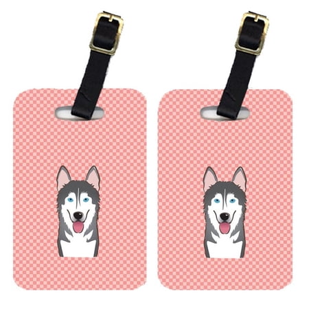 Caroline s Treasures Pair of Checkerboard Pink Alaskan Malamute Luggage Tags BB1218BT
