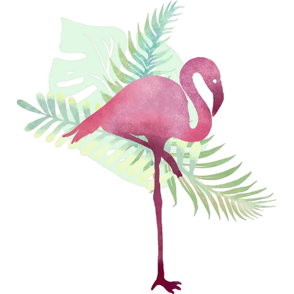 Adhesive Kids Bedroom Long Legged Bird Animal Pink Flamingo Decor 20" x 20" Vinyl Home Bedroom Art Wall Decal Sticker | Removable Living Room Plant Leaves Watercolor Design Vinyl Wall Decoration