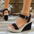 thumbnail image 4 of Rokment Women's Wedge High Heels Dressy Sandals Stylish Casual Suede Open Toe Ankle Strap Espadrilles Chunky Extra Heeled Dress Summer Shoes for Ladies Black Size 6, 4 of 7