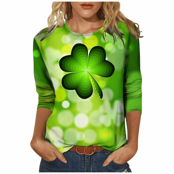 Honeeladyy Ventas Online Camisa y Blusa del Día de San Patricio Camiseta de Verano para Mujer Cuello Redondo Estampado de Flores y Trébol Tops Sueltos Camiseta de Manga Corta para Niña