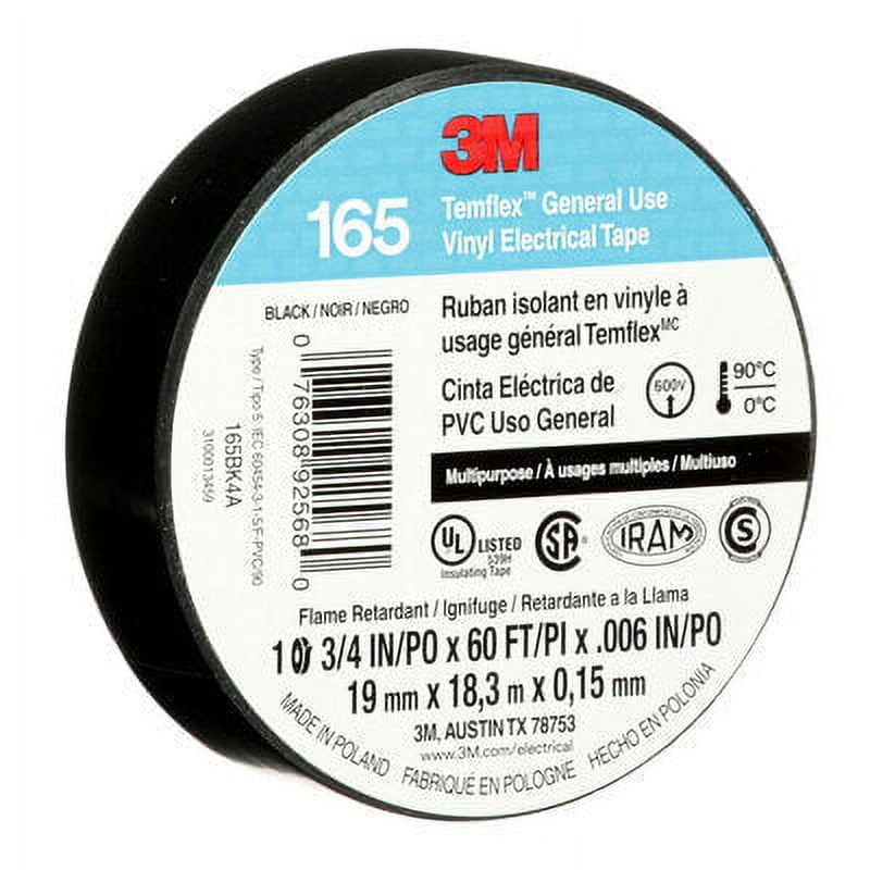 20pc 3M Electrical Tape Temflex 60ft Rolls | 20-Pack Professional Vinyl Tape 60 Feet per Roll