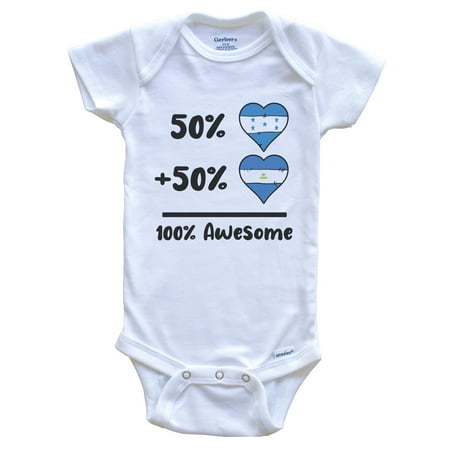 

50% Honduran Plus 50% Nicaraguan 100% Awesome Honduras Nicaragua Heart Flags Baby Bodysuit